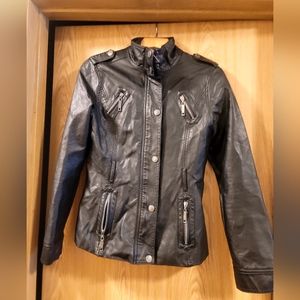 JouJou Black Faux Leather Moto Bomber Jacket Womens Juniors Size Medium